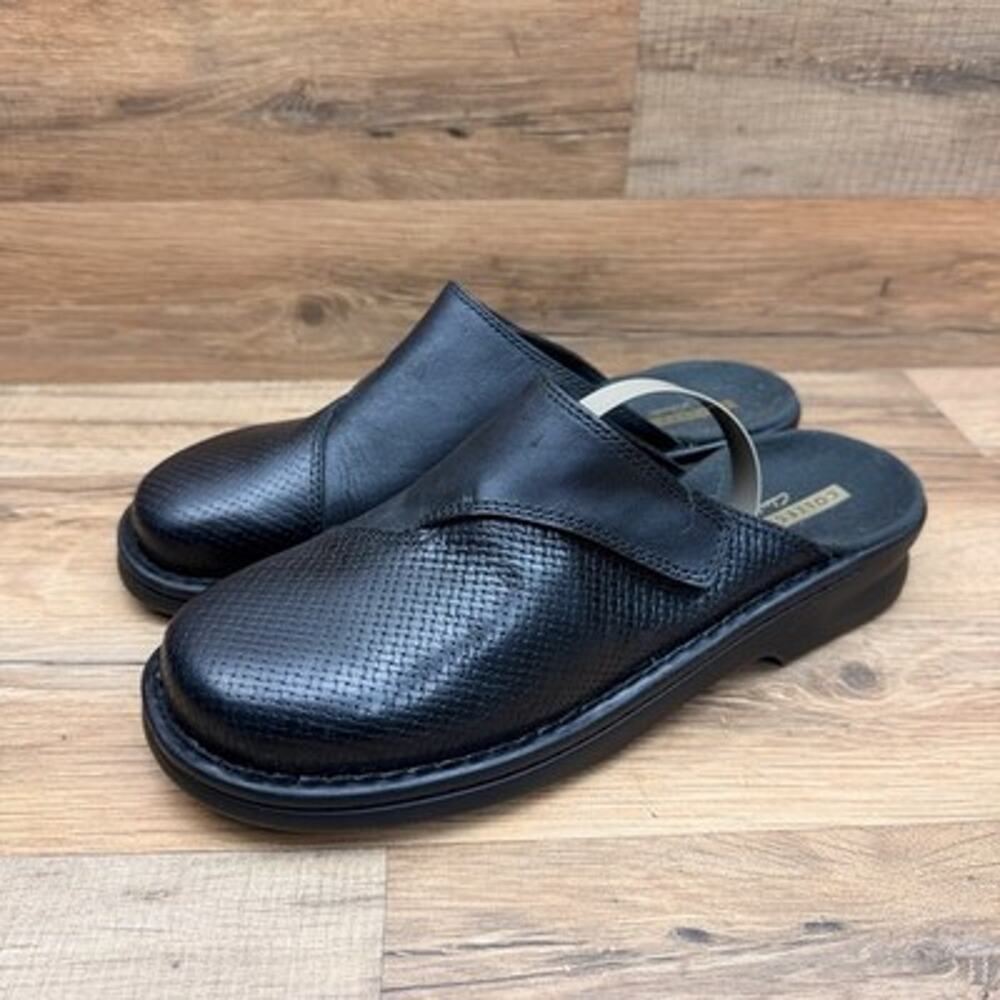 Clarks Women's Size 9 Patty Tayna Black Leather Textured Vamp Mules